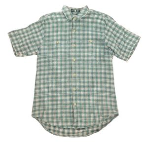 Royal Robbins green plaid short sleeve polo shirt size medium